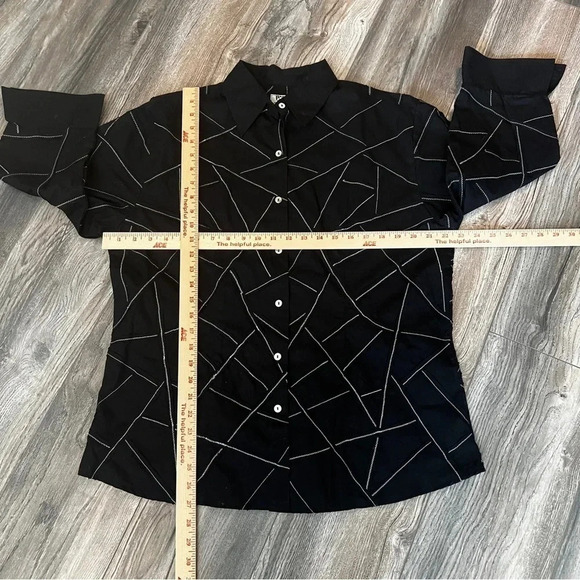 PONG POCO LTD 3/4 Sleeve Black White Collared Button Up Blouse - Size XL - Picture 8 of 9